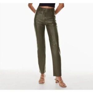 Aritzia Wilfred Melina Bough Green High-waisted Vegan Leather Pants Plus Size 16